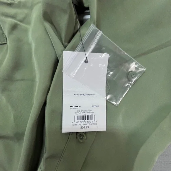 Nine West Womens Plus 0X Olive Green‎ Button Down Shirt Long Sleeve Pocket - Picture 4 of 7